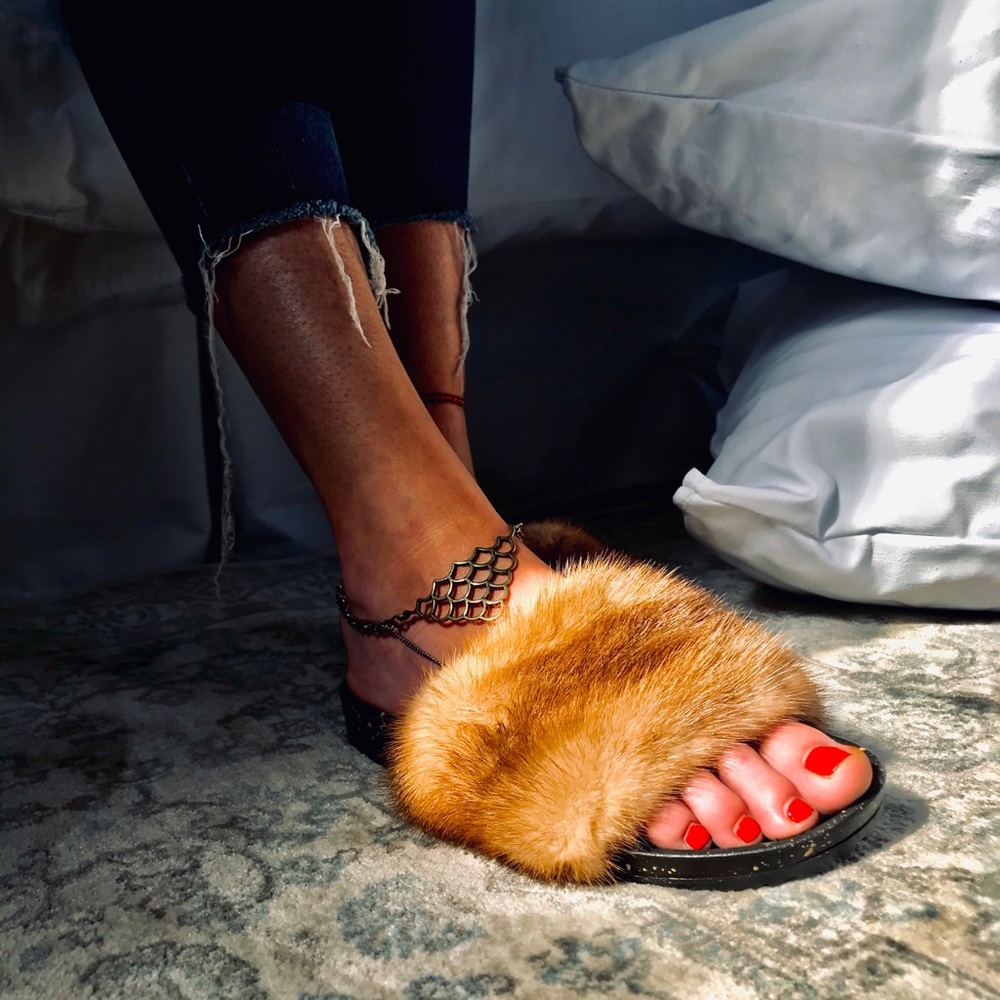 REAL MINK SLIDES AND SANDALS